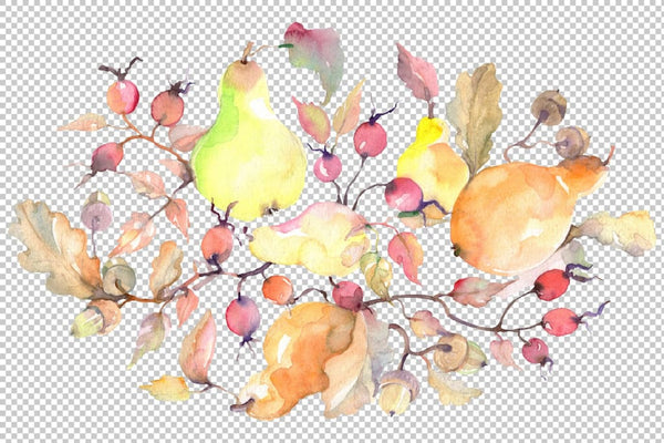 Branch of pears Watercolor png Flower