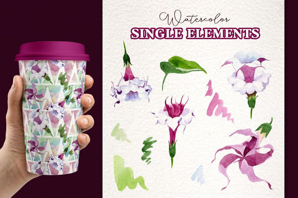 Burgundy Brugmansia Watercolor png Digital