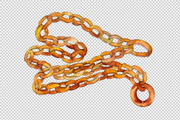 Chains leather belts Watercolor png Flower