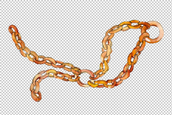 Chains leather belts Watercolor png Flower