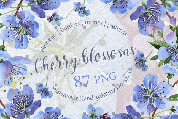 Cherry Blossoms Png Watercolor Set Digital