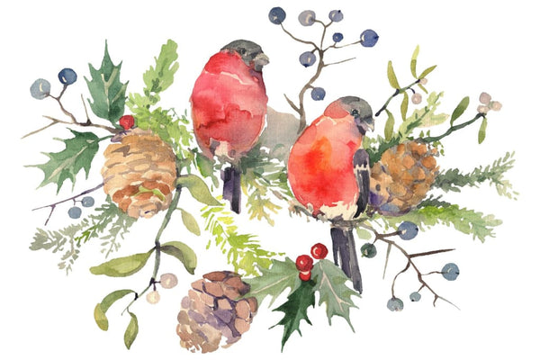 Christmas bouquet with bullfinch Watercolor png Digital