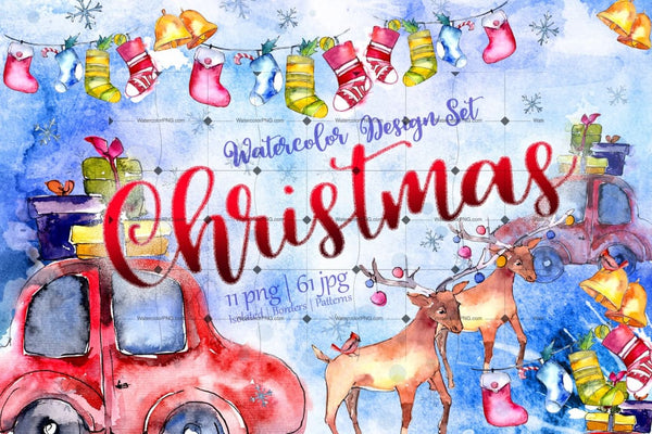 Christmas Collection Png Watercolor Design Set Digital