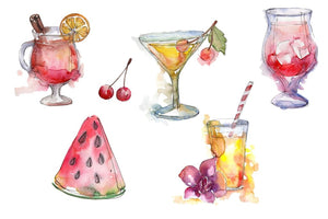 Cocktail fruit manito watercolor png Flower