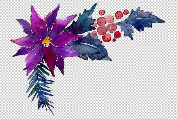 Collection of Christmas magic watercolor png Flower