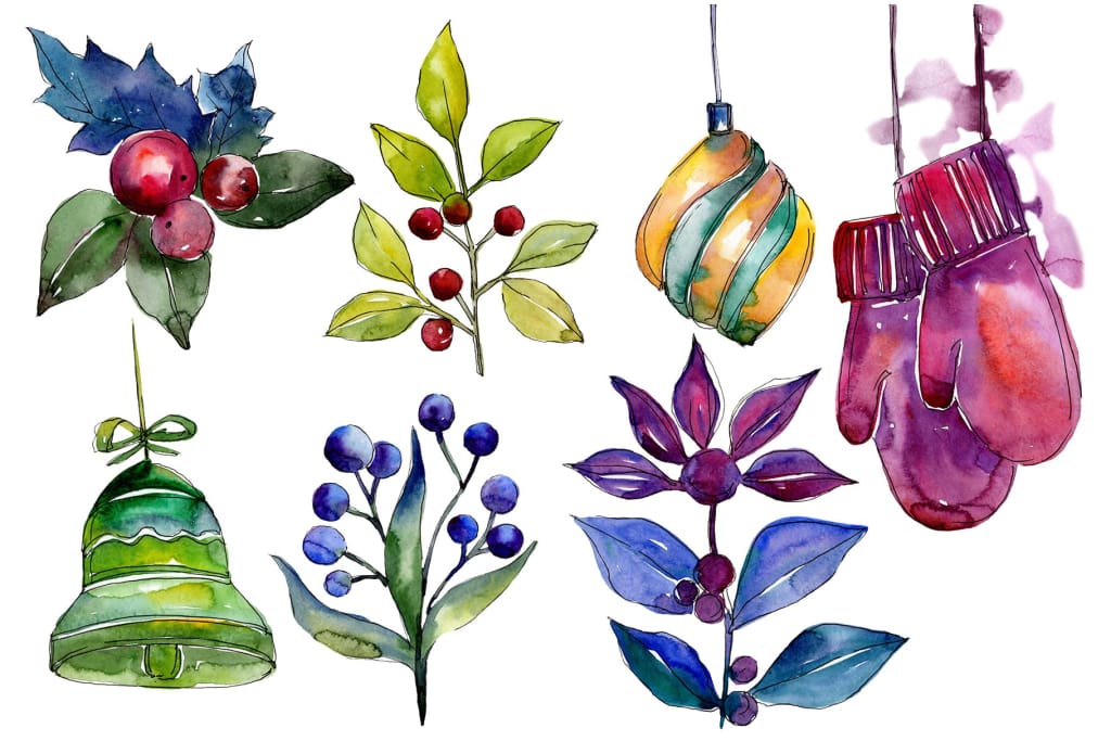 Collection of happiness Christmas watercolor png Flower