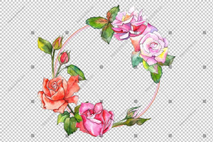 Colorful Rose Wreath Frame Flowers Watercolor Png Design