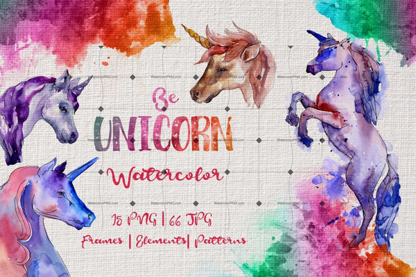 Colorful Unicorn Horse Png Watercolor Set Digital