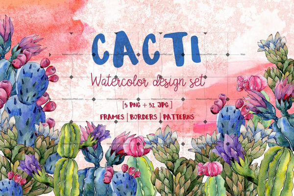 Cool Cacti Tropical Flower Png Watercolor Set Digital
