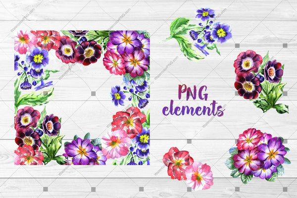 Cool Violets Png Watercolor Flower Set Digital