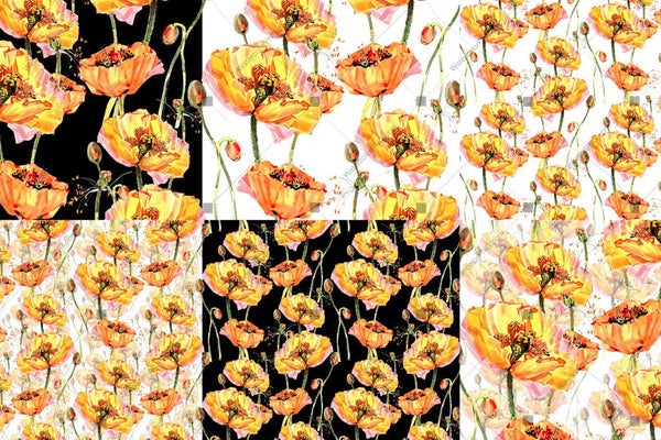 Cool Yellow Poppies Png Watercolor Set Digital