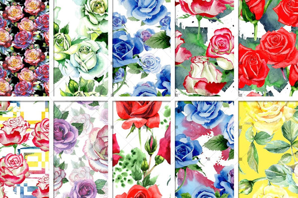 100 Patterns Of Roses Jpg Watercolor Set Digital