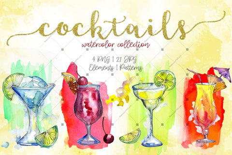 Cocktails Watercolor Collection Png Set Digital