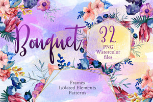 Watercolor Flower Bouquet PNG set