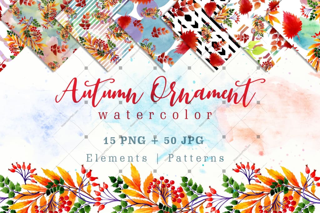 Cool Autumn Ornament Png Watercolor Set Digital