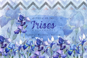 Nice Blue Irises Png Watercolor Set Digital