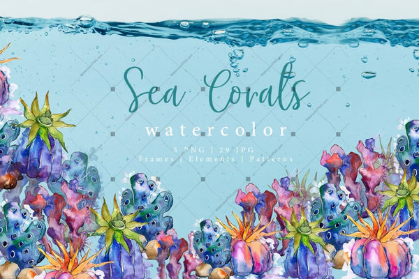 Sea Corals Watercolor Png Set Digital