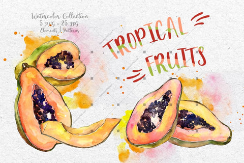 Tropical Fruits Png Watercolor Set Digital