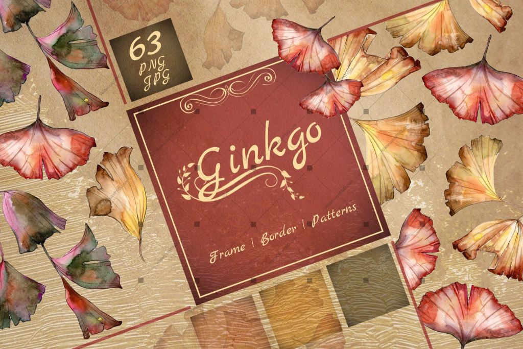 Ginkgo Leaves Png Watercolor Set Digital