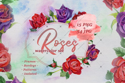 Roses Watercolor Png Set Digital