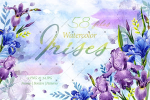 Tender Watercolor Irises Png Set Digital