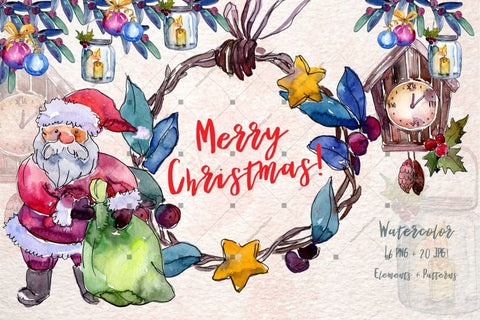 Merry Christmas Holiday Png Watercolor Set Digital