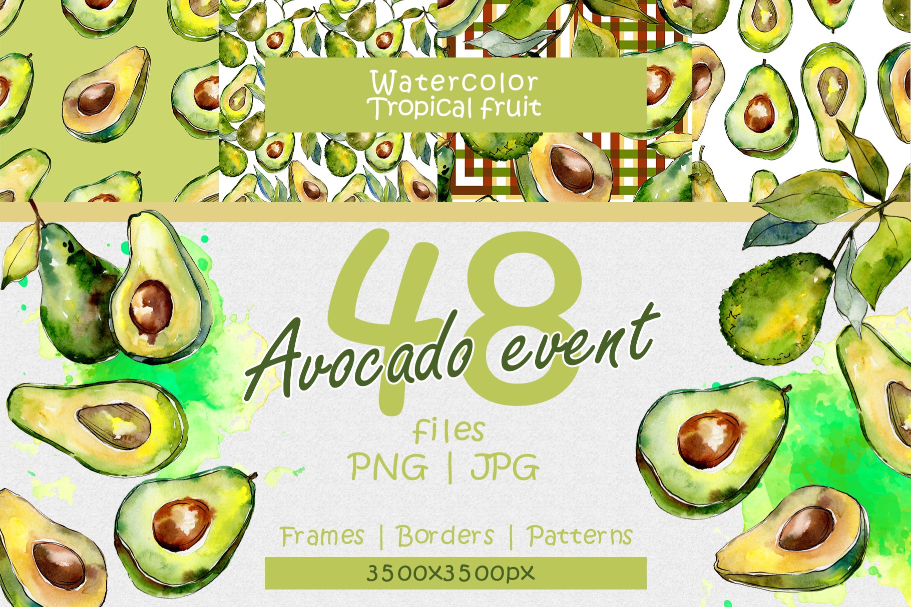 Avocado event PNG watercolor set