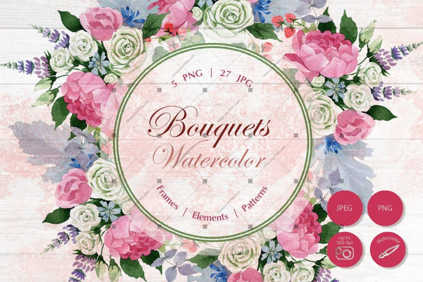Wedding Watercolor Bouquets Png Set Digital