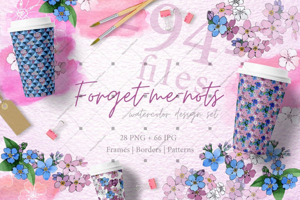 Forget-Me-Nots Flowers Png Watercolor Set Digital