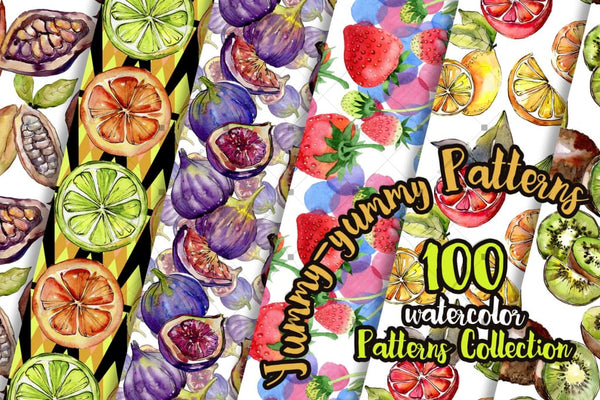 Yummy-Yummy 100 Patterns Of Fruits Jpg Watercolor Set Digital