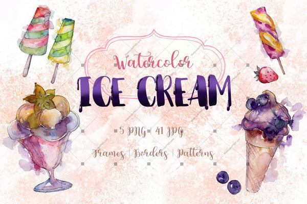 Watercolor Cool Ice Cream Png Set Digital