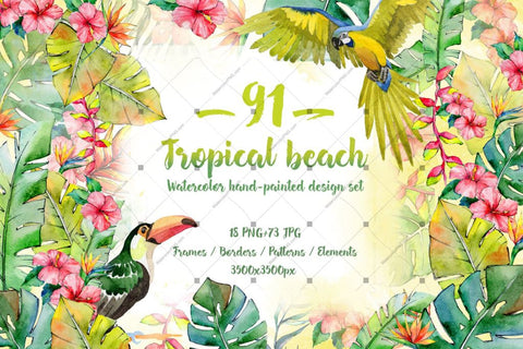 Tropical Beach Png Watercolor Set Digital