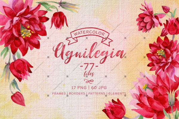 Aguilegia Cool Flower Png Watercolor Set Digital