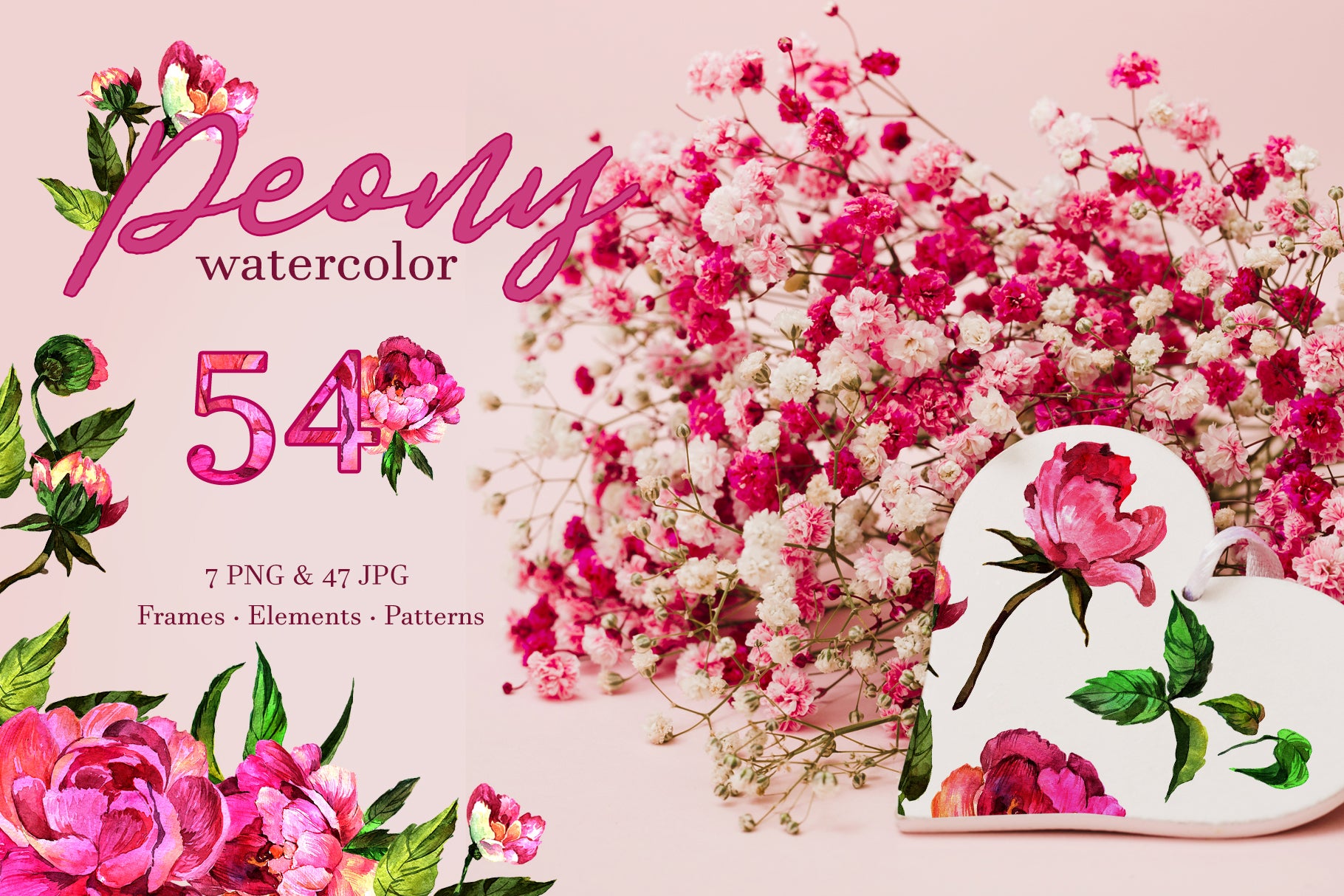 Pink Peony flower Watercolor png