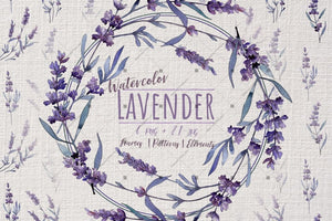 Wonderful Violet Lavender Png Watercolor Set Digital