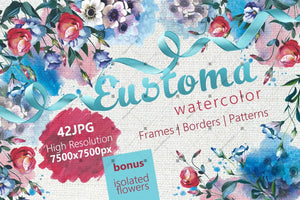 Beautiful Eustoma Jpg Watercolor Set Digital