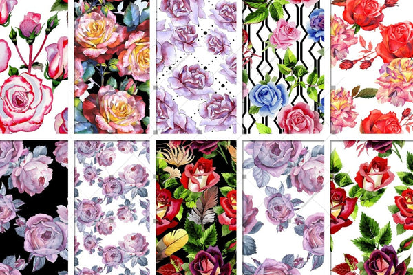 100 Patterns Of Roses Jpg Watercolor Set Digital