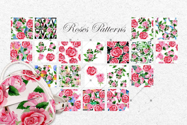 Pink Roses Png Watercolor Design Set Digital