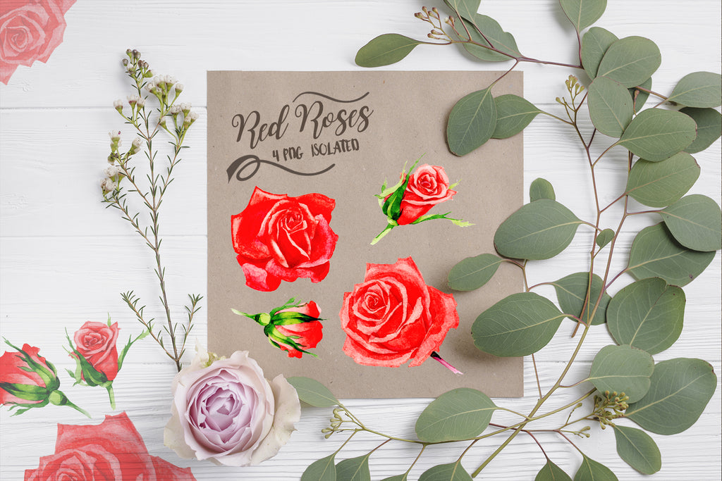 45 Roses Card Lovely clipart of 45 png red roses – WatercolorPNG