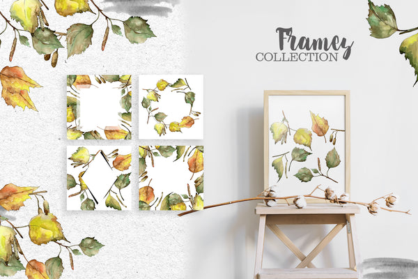 Leaves Birch Yellow Watercolor png