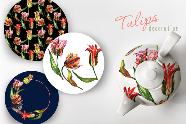 Colorful tulips JPG watercolor set