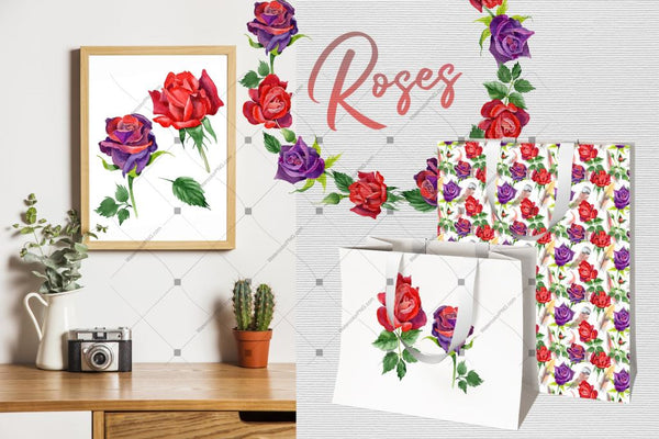 Roses Watercolor Png Set Digital