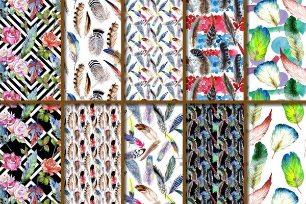 100 Patterns Of Feather Jpg Watercolor Set Digital