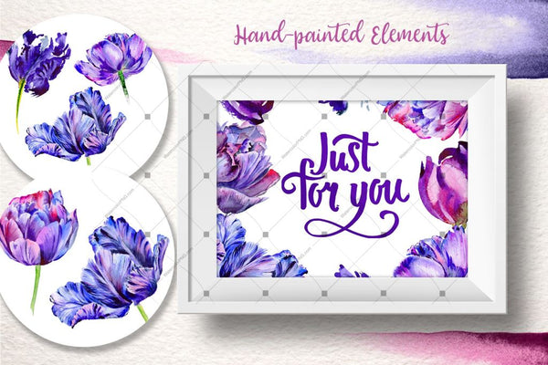 Lovely Purple Tulip Png Watercolor Set Digital