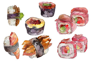 Japanese sushi watercolor png