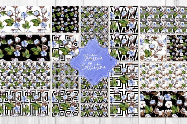 Blue And White Cotton Png Watercolor Set Digital