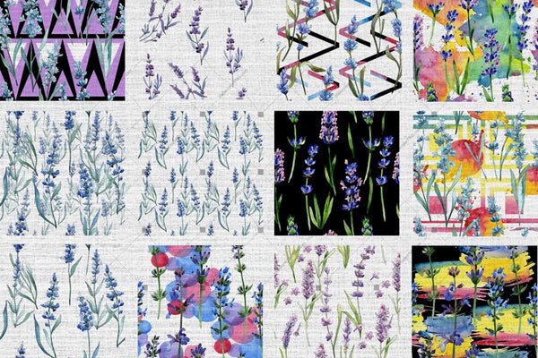 100 Patterns Of Lavender Flower Jpg Watercolor Set Digital