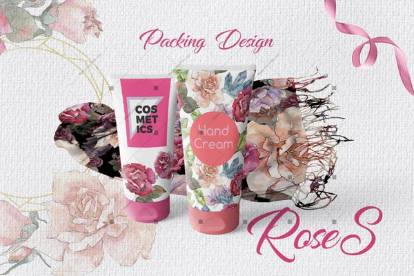 Pink And Beige Roses Png Watercolor Set Digital