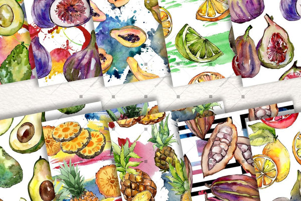 Yummy-Yummy 100 Patterns Of Fruits Jpg Watercolor Set Digital