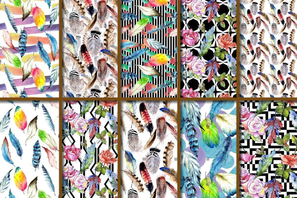 100 Patterns Of Feather Jpg Watercolor Set Digital
